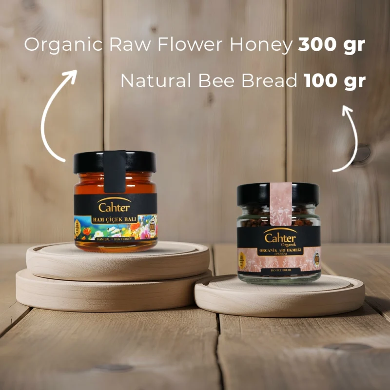 Organic Raw Flower Honey (300 gr) + Bee Bread (100 gr)